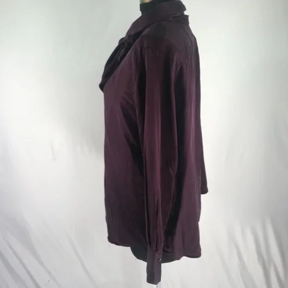 90's Vintage Ralph Lauren Eggplant Purple Silk Pussybow Button Up Blouse - Picture 8 of 12